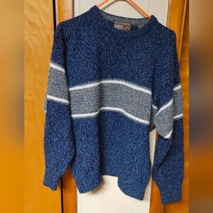 Men's Navy and Gray Wool Blend Crewneck Sweater